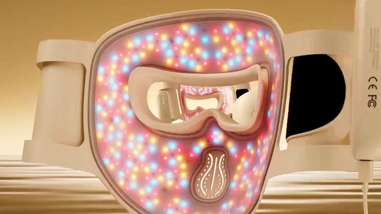 The mask lit up next to its controller